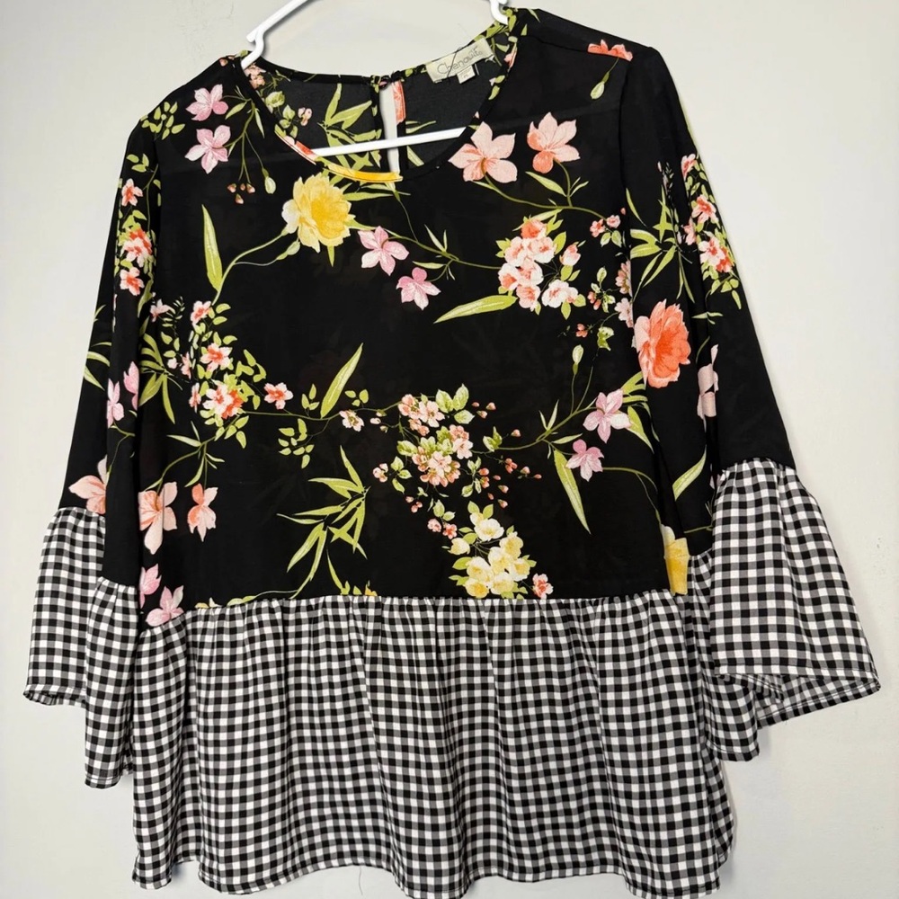 Chenault Black Floral and Gingham Blouse